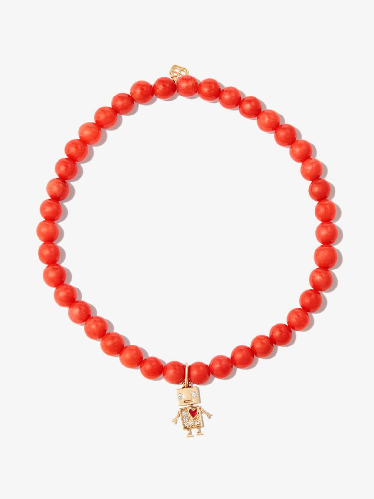 14k Yellow Gold Robot Beaded Bracelet