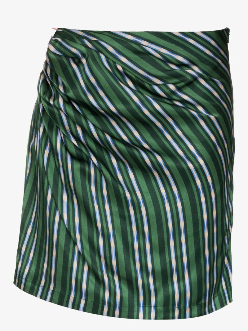 X Browns Focus Green Deva Cutout Striped Silk Mini Skirt