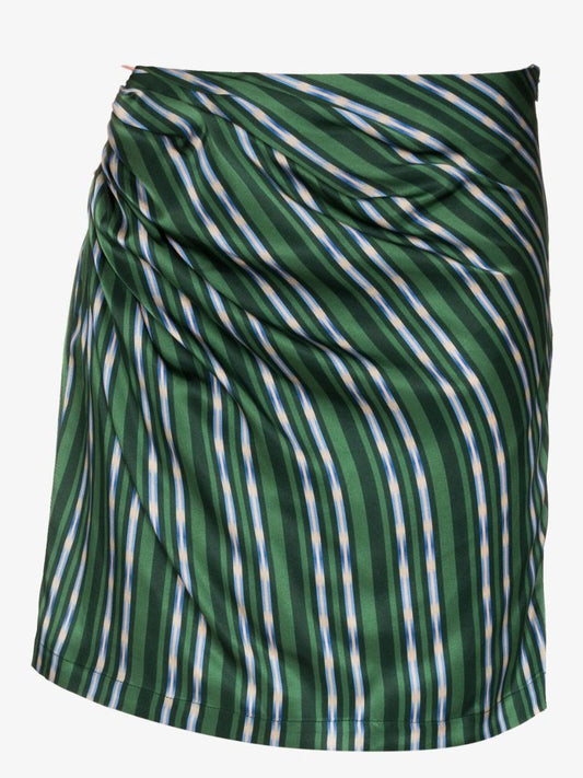 X Browns Focus Green Deva Cutout Striped Silk Mini Skirt