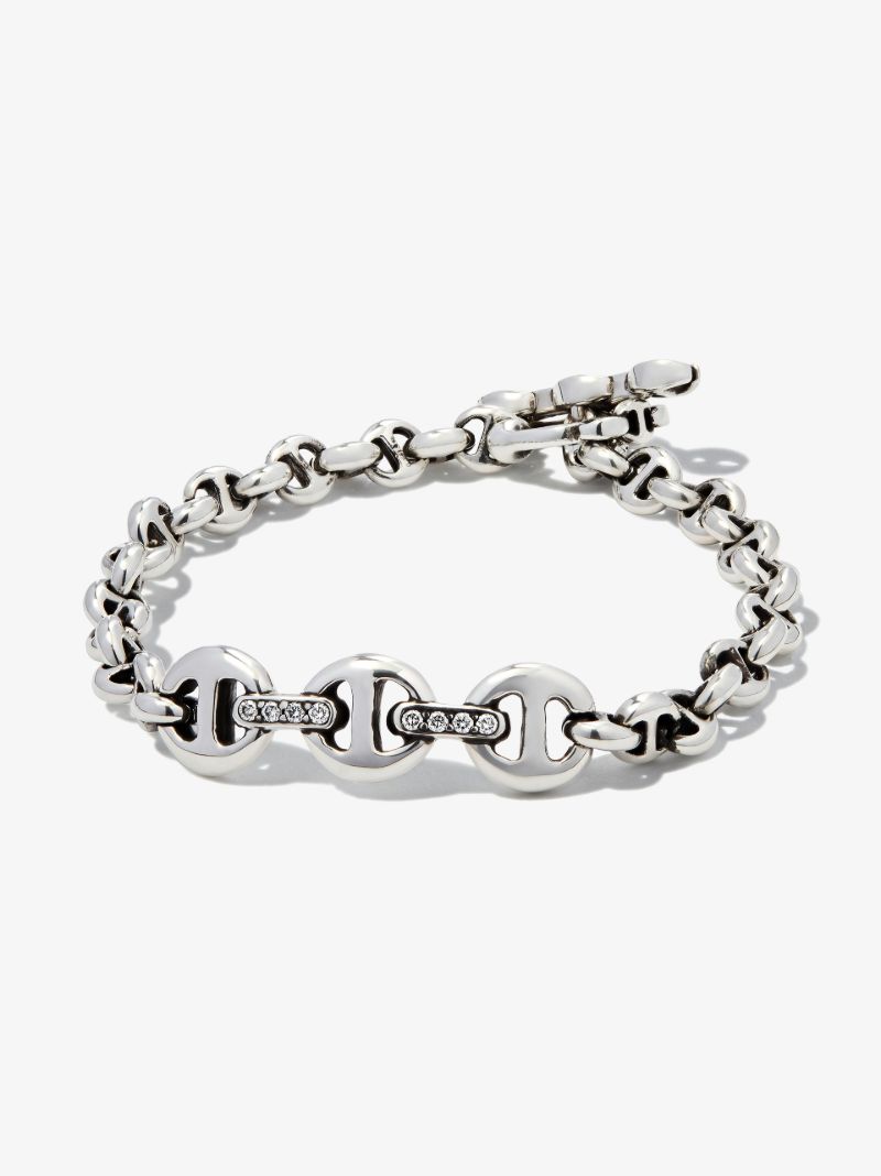 Sterling Silver Id Diamond Chain Link Bracelet
