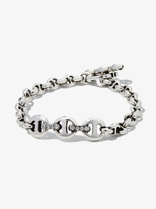 Sterling Silver Id Diamond Chain Link Bracelet