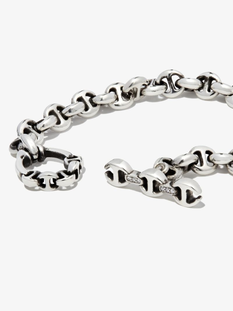 Sterling Silver Id Diamond Chain Link Bracelet