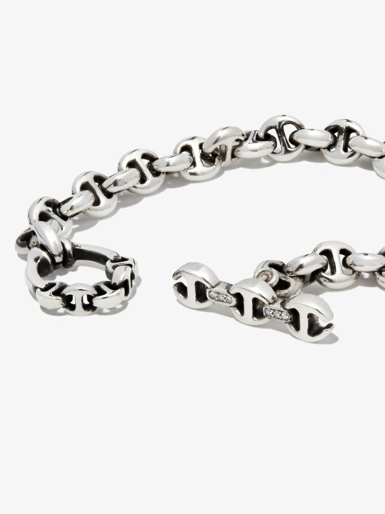 Sterling Silver Id Diamond Chain Link Bracelet