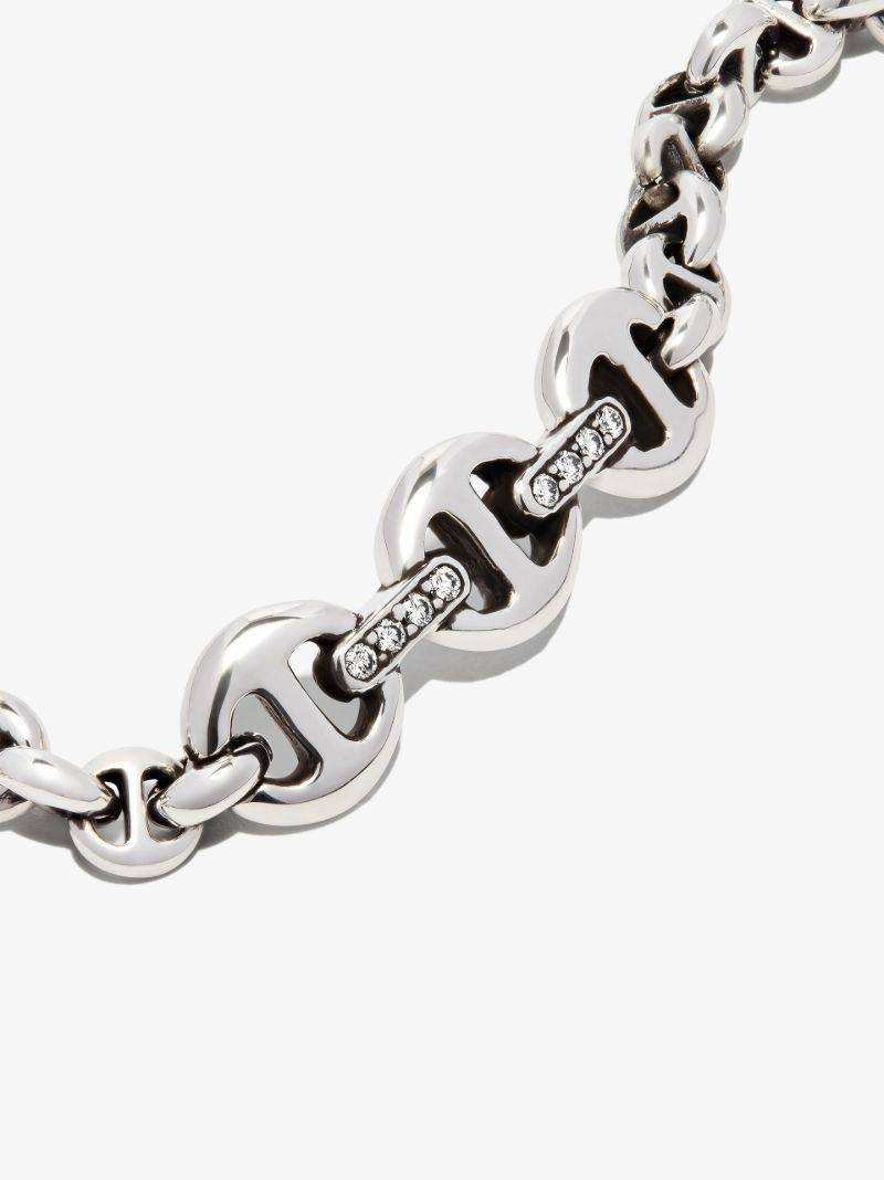 Sterling Silver Id Diamond Chain Link Bracelet