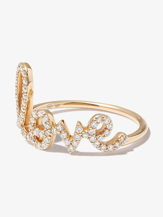 14k Yellow Gold Large Love Diamond Ring