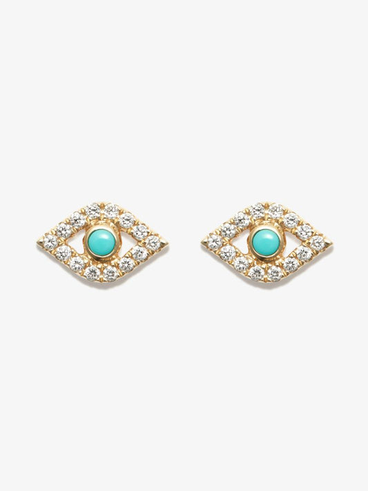 14k Yellow Gold Large Evil Eye Turquoise Diamond Earrings