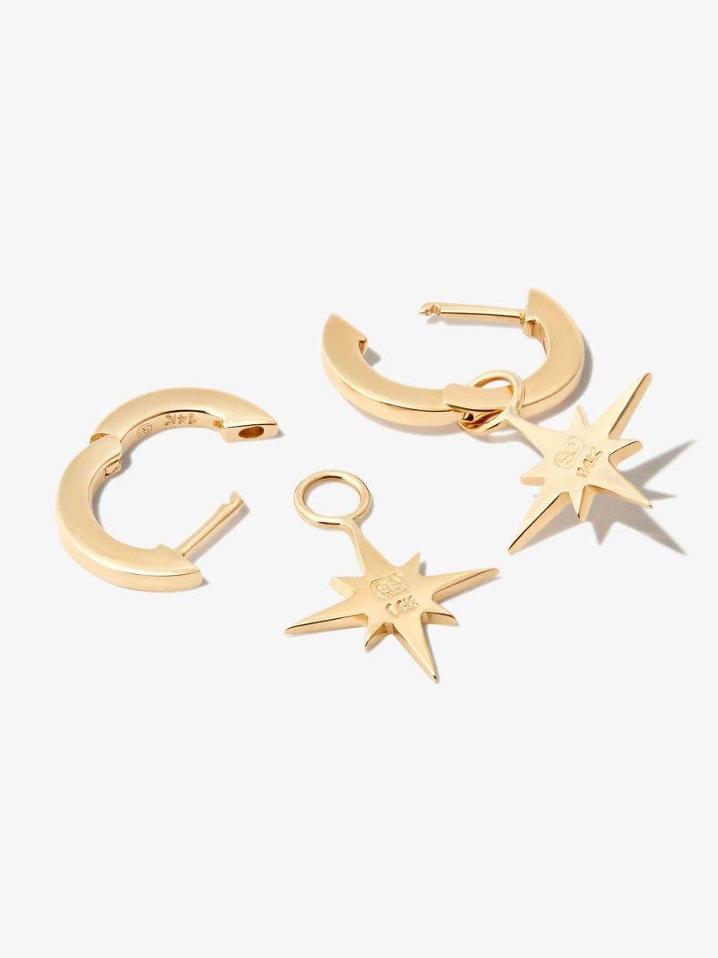18k Yellow Gold Starburst Diamond Hoop Earrings