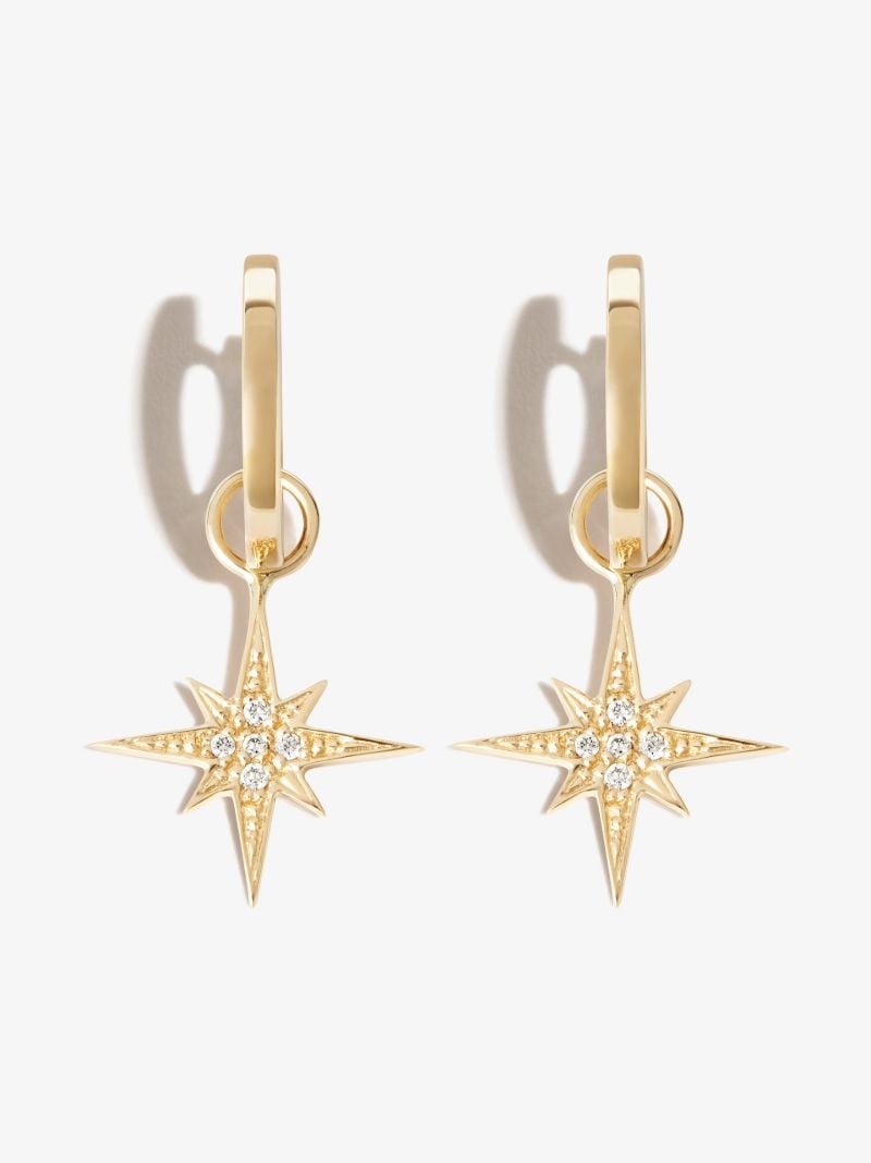 18k Yellow Gold Starburst Diamond Hoop Earrings
