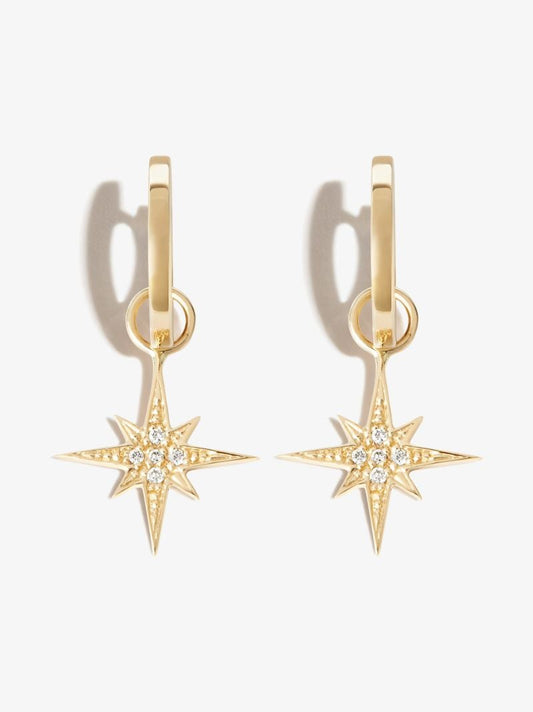 18k Yellow Gold Starburst Diamond Hoop Earrings