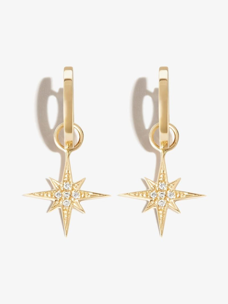 18k Yellow Gold Starburst Diamond Hoop Earrings