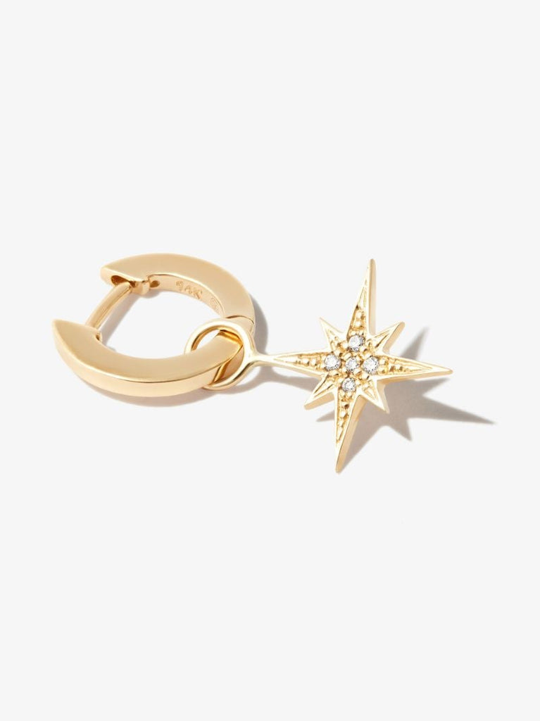 18k Yellow Gold Starburst Diamond Hoop Earrings