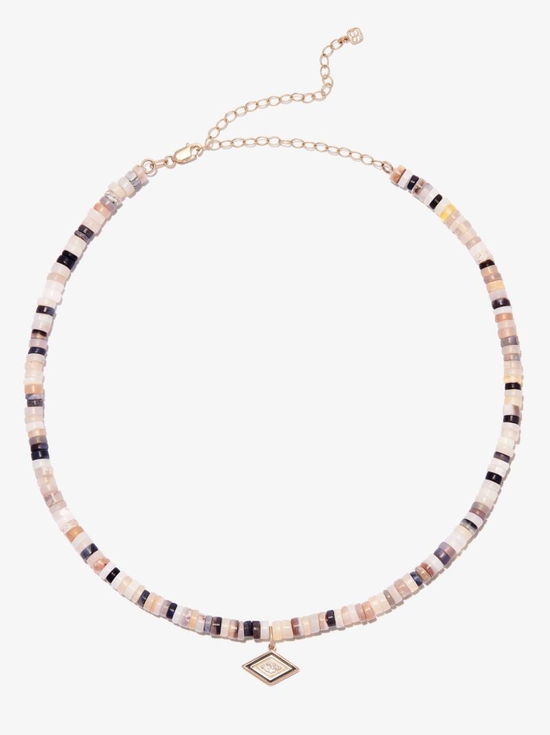 14k Yellow Gold Groovy Eye Beaded Diamond Necklace