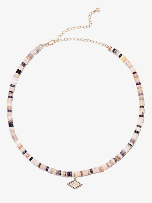 14k Yellow Gold Groovy Eye Beaded Diamond Necklace
