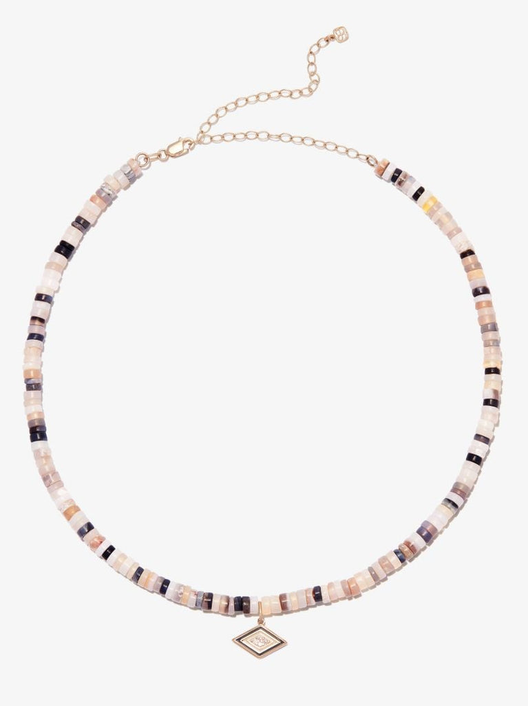 14k Yellow Gold Groovy Eye Beaded Diamond Necklace