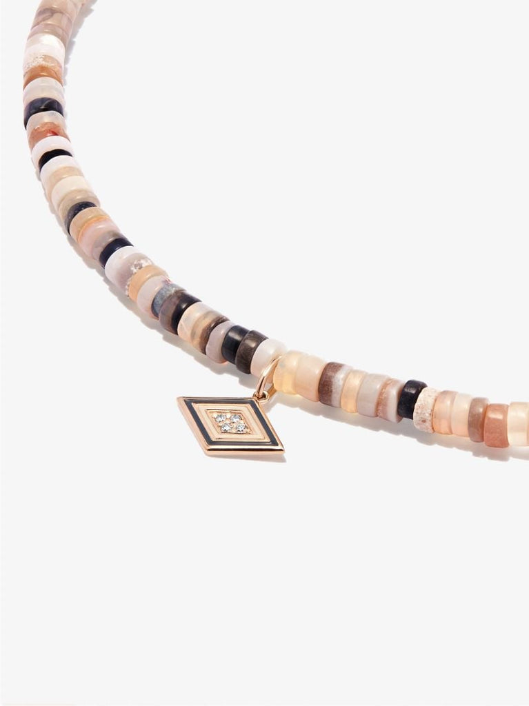 14k Yellow Gold Groovy Eye Beaded Diamond Necklace