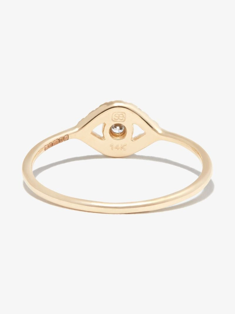 14k Yellow Gold Large Evil Eye Diamond Ring