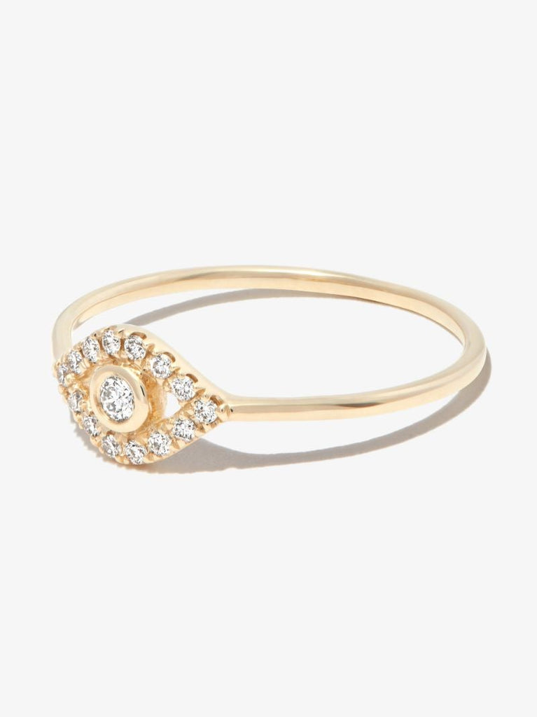14k Yellow Gold Large Evil Eye Diamond Ring