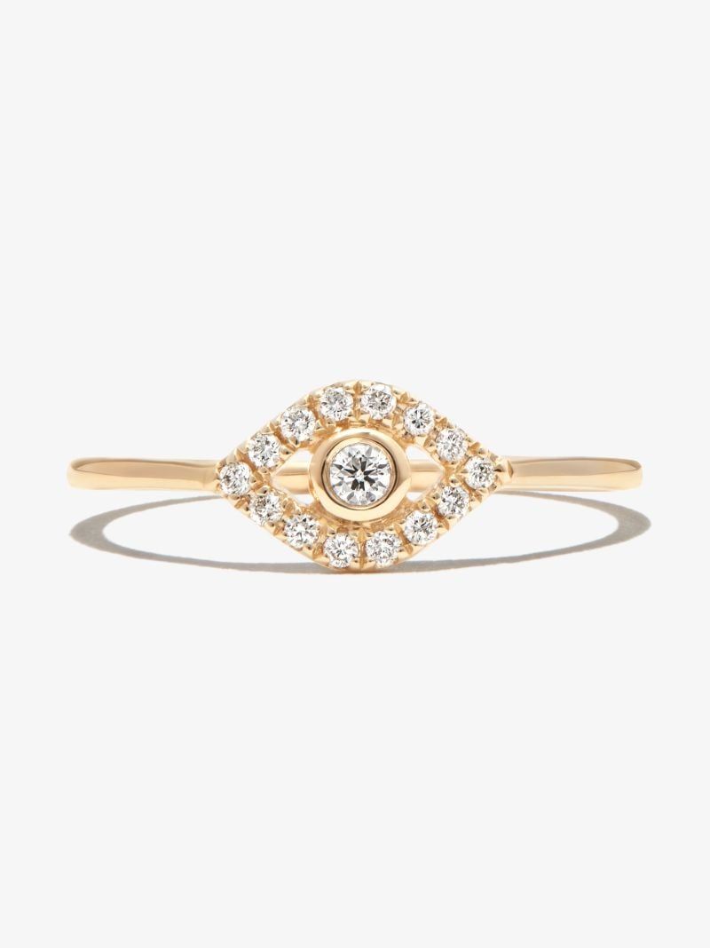 14k Yellow Gold Large Evil Eye Diamond Ring