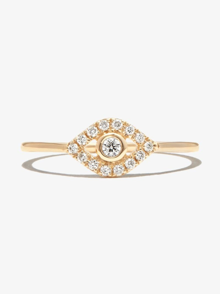 14k Yellow Gold Large Evil Eye Diamond Ring
