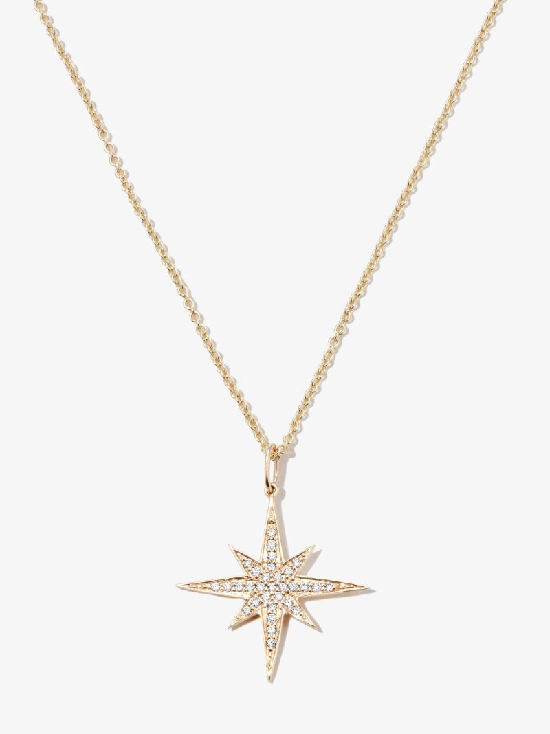 14k Yellow Gold Medium Starburst Diamond Pendant Necklace