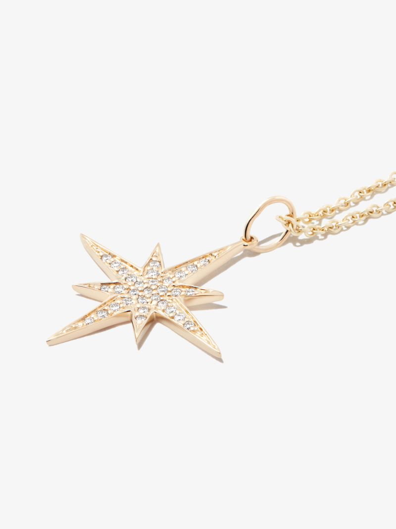 14k Yellow Gold Medium Starburst Diamond Pendant Necklace