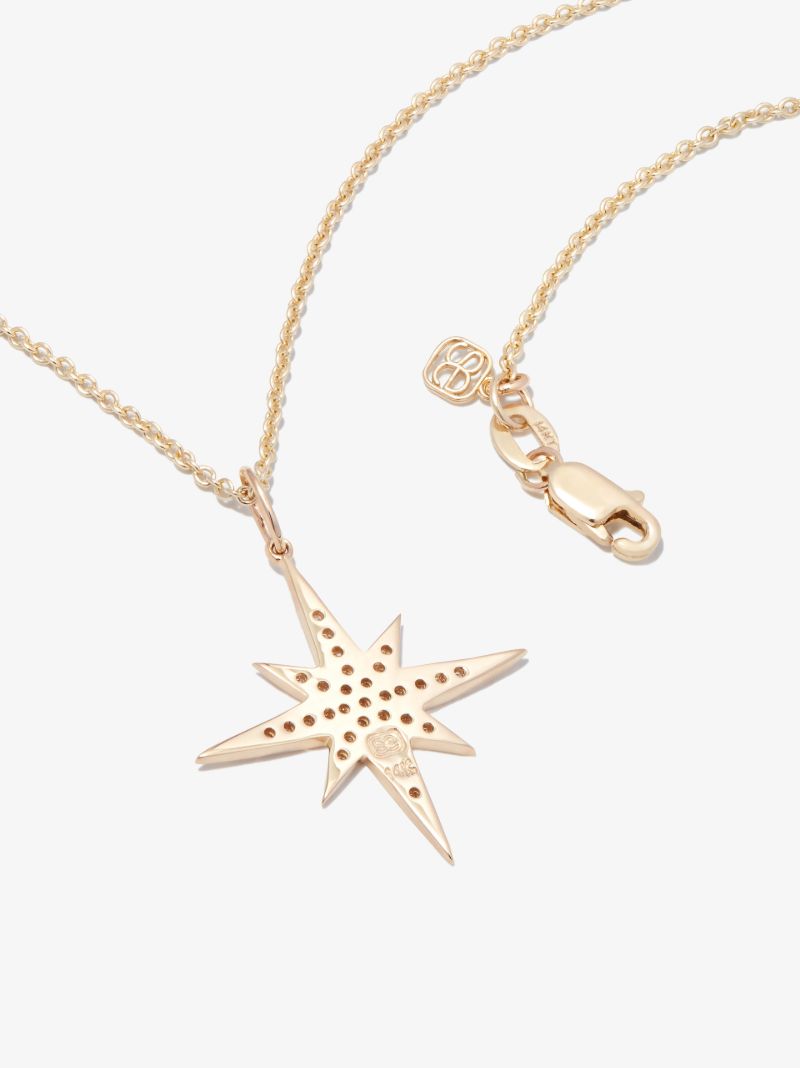 14k Yellow Gold Medium Starburst Diamond Pendant Necklace