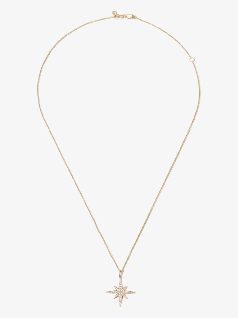 14k Yellow Gold Medium Starburst Diamond Pendant Necklace