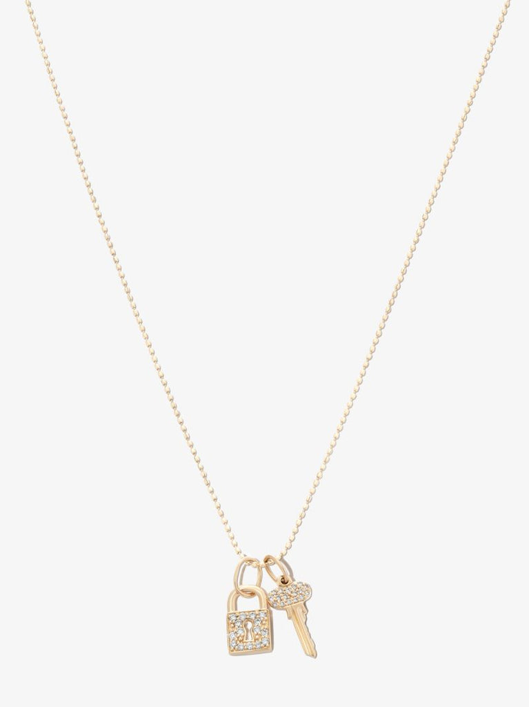 14k Yellow Gold Lock Key Combo Diamond Necklace