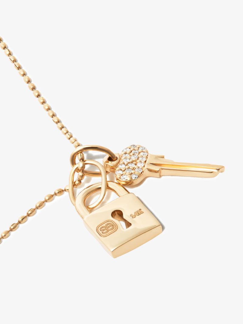 14k Yellow Gold Lock Key Combo Diamond Necklace