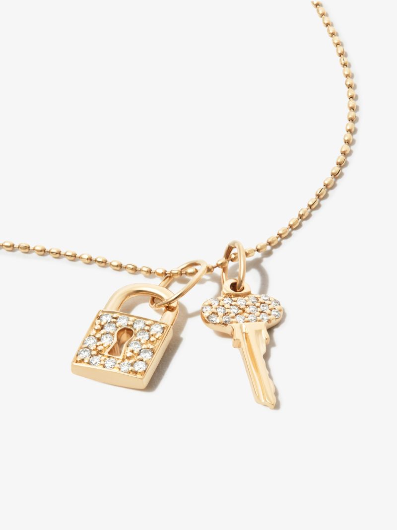 14k Yellow Gold Lock Key Combo Diamond Necklace