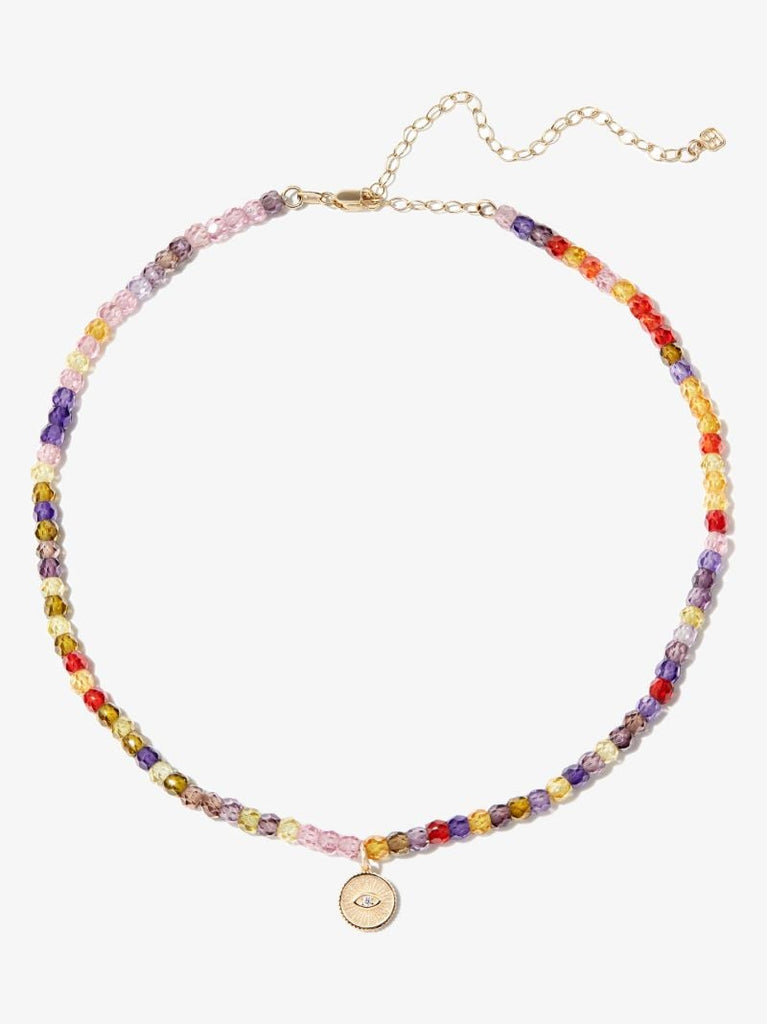 14k Yellow Gold Tiny Evil Eye Diamond Choker Necklace