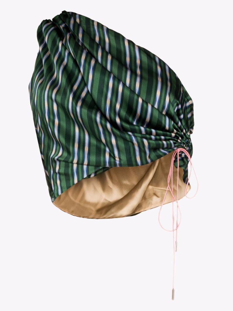 X Browns Focus Green Deva One Shoulder Striped Silk Top