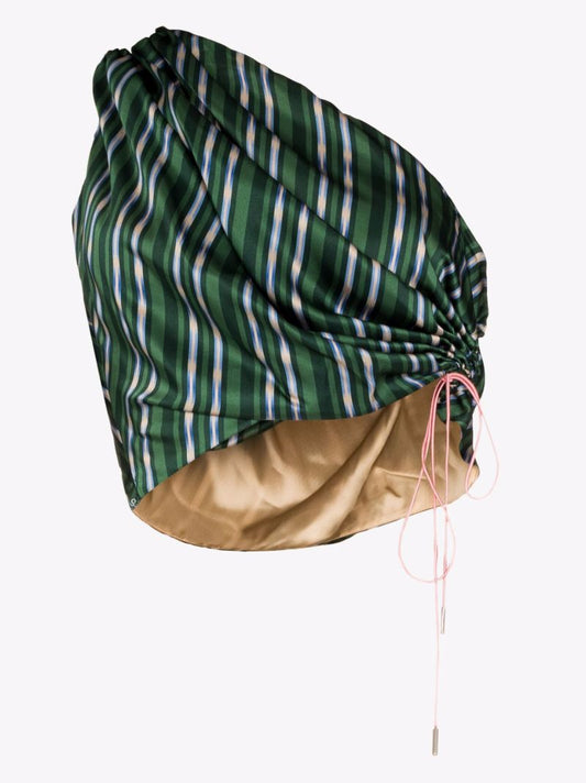 X Browns Focus Green Deva One Shoulder Striped Silk Top