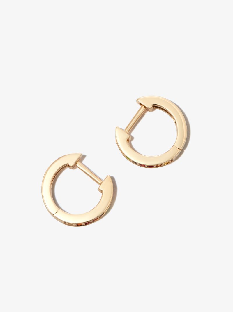 14k Yellow Gold Rainbow Gemstone Huggie Hoop Earrings