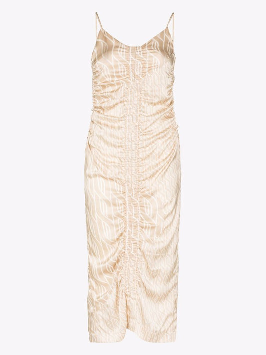 X Browns Focus Neutral Augusta Printed Silk Midi Dress
