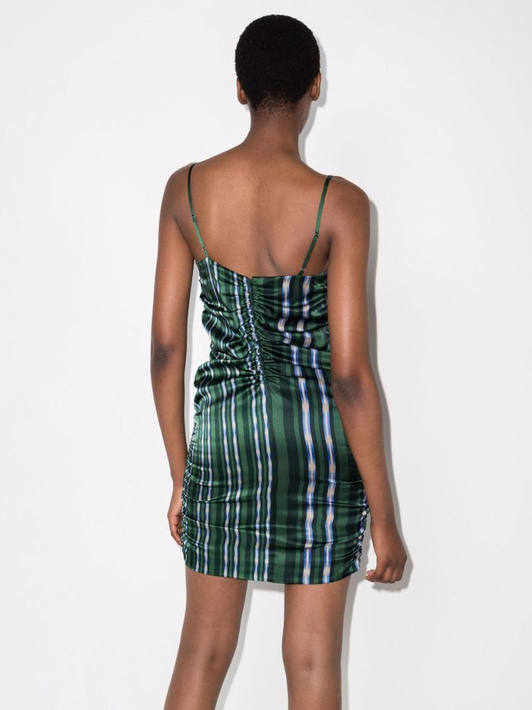 X Browns Focus Green Deva Striped Silk Mini Dress