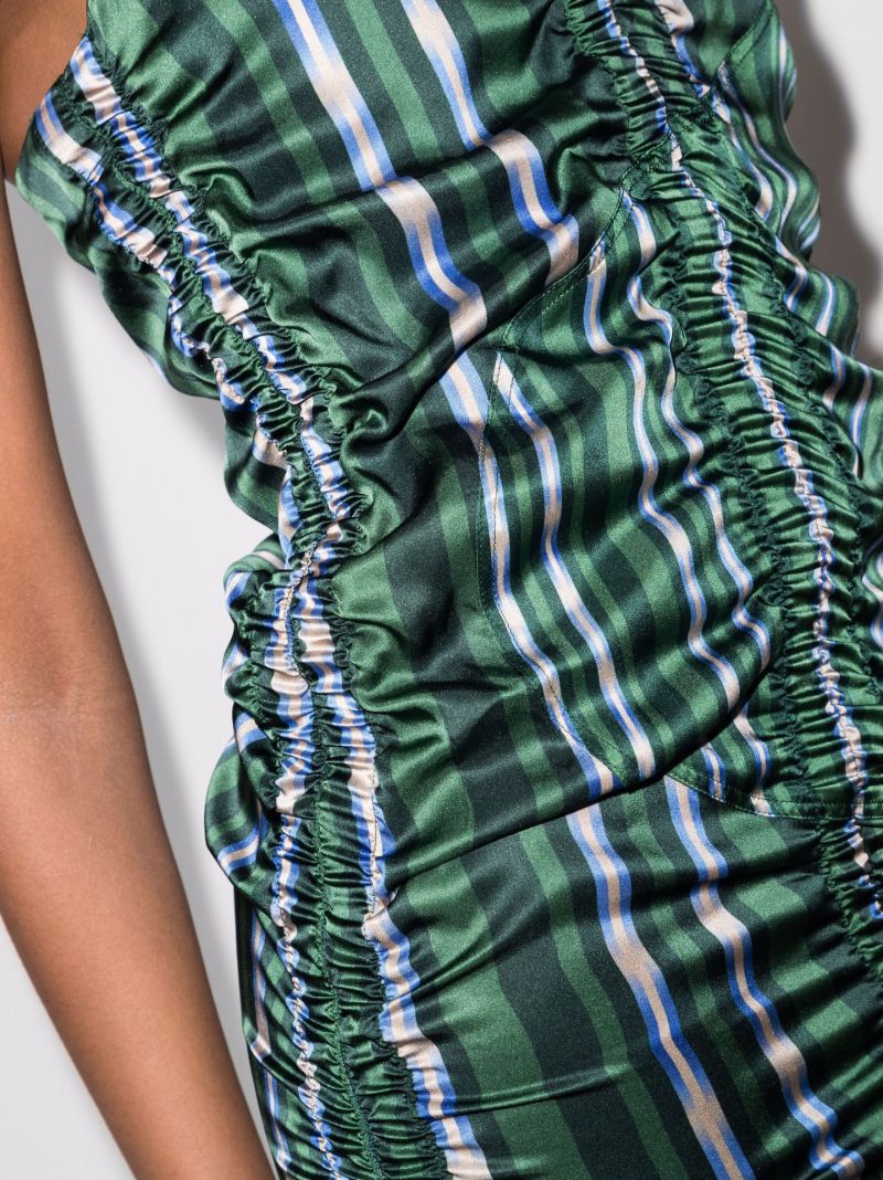 X Browns Focus Green Deva Striped Silk Mini Dress