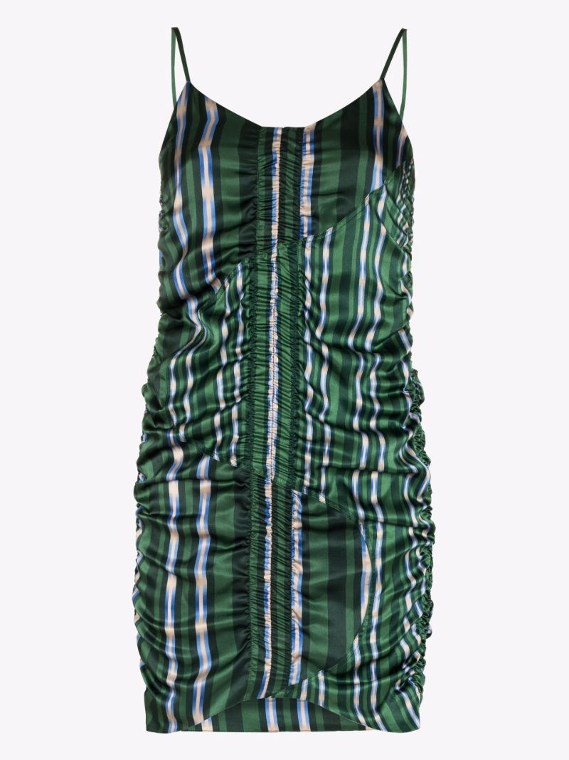 X Browns Focus Green Deva Striped Silk Mini Dress