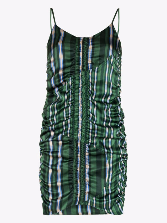 X Browns Focus Green Deva Striped Silk Mini Dress