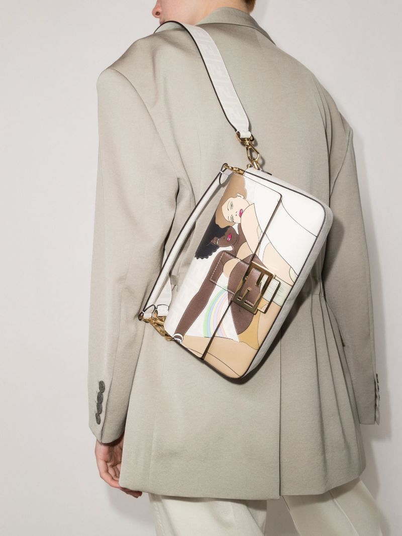 Neutral Baguette Ff Printed Leather Shoulder Bag