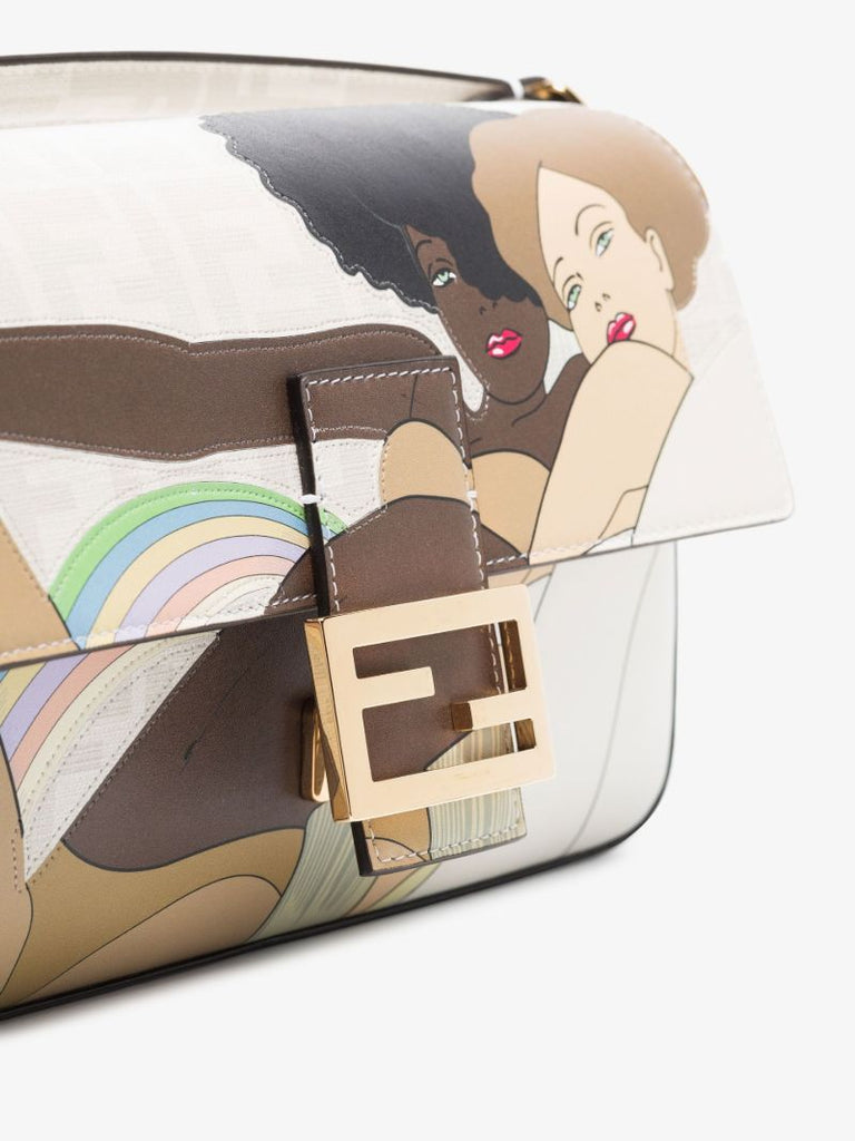Neutral Baguette Ff Printed Leather Shoulder Bag