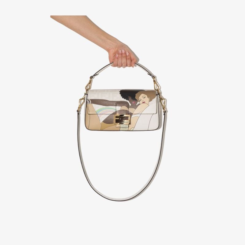 Neutral Baguette Ff Printed Leather Shoulder Bag