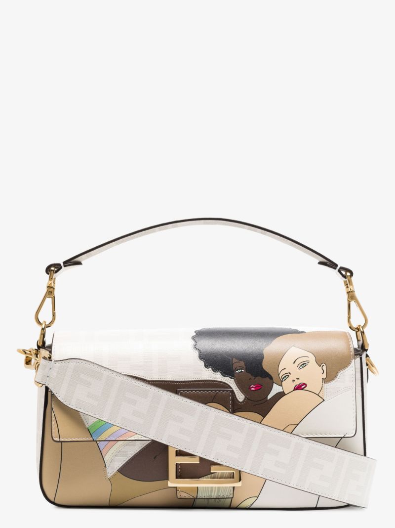 Neutral Baguette Ff Printed Leather Shoulder Bag
