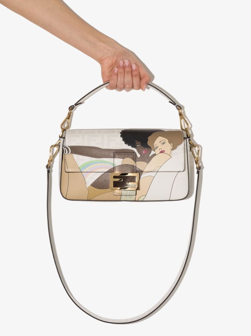 Neutral Baguette Ff Printed Leather Shoulder Bag