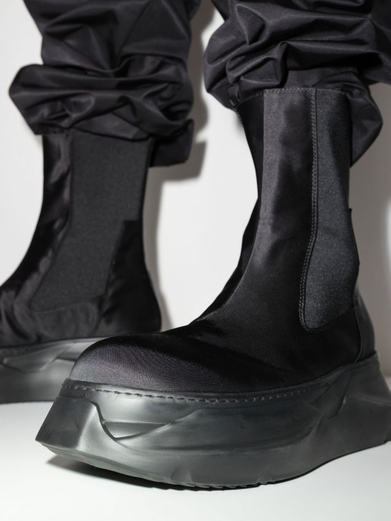 Black Beatle Abstract Satin Chelsea Boots
