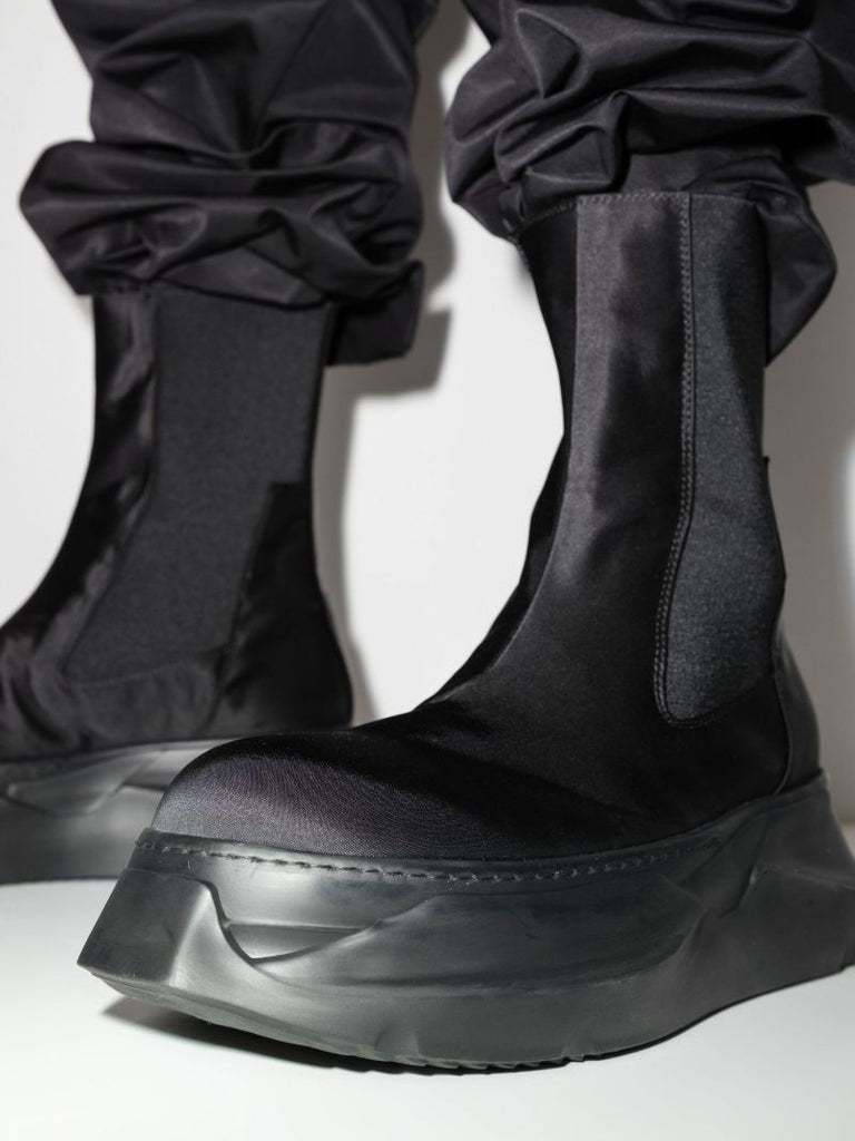 Black Beatle Abstract Satin Chelsea Boots