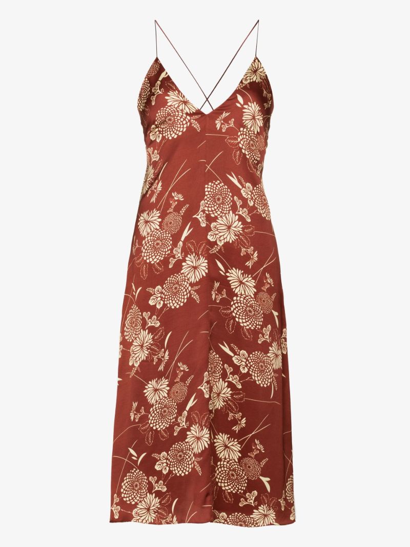 X Browns Focus Red Floral Print Midi Slip Dress