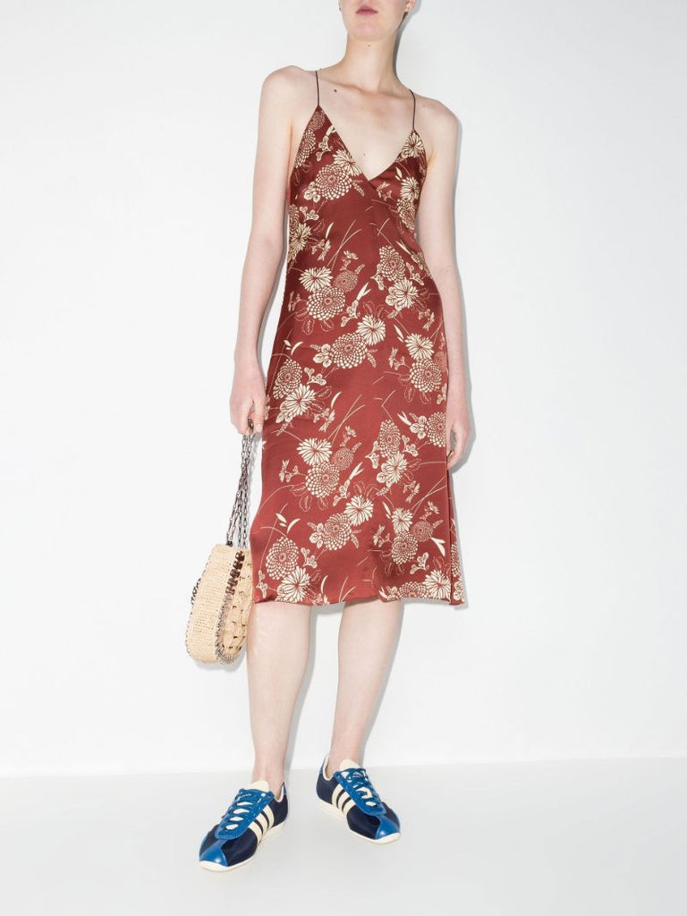 X Browns Focus Red Floral Print Midi Slip Dress