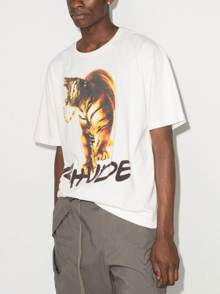 White Tiger Print Cotton T-shirt