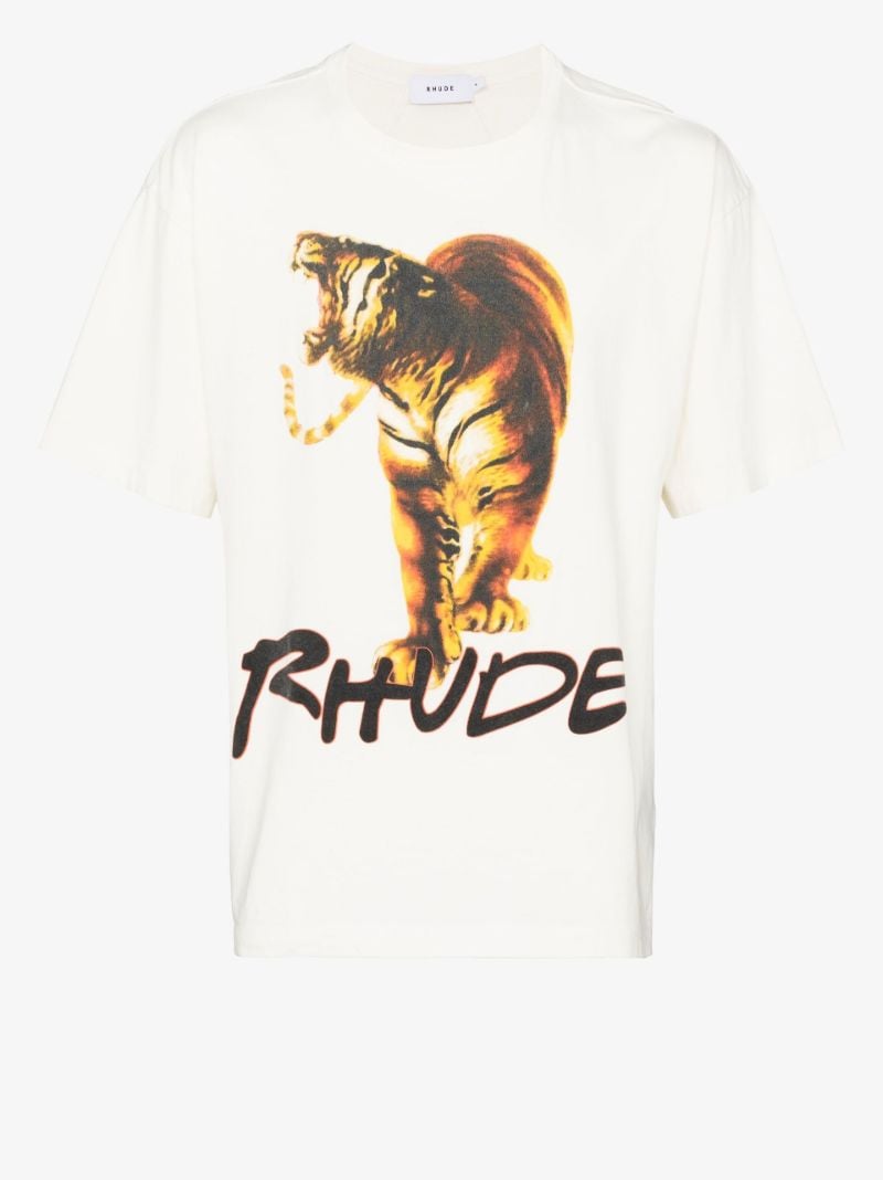 White Tiger Print Cotton T-shirt